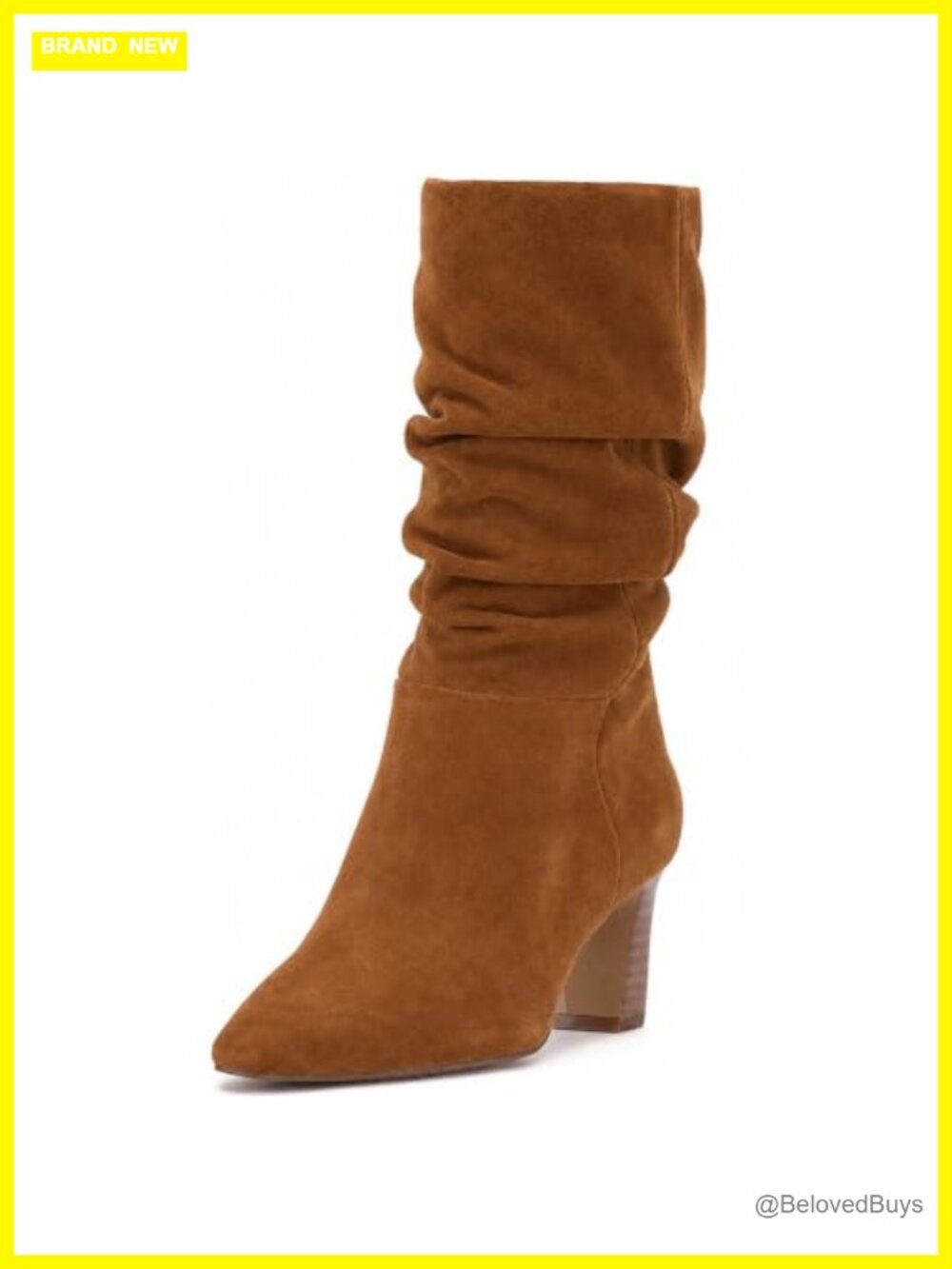 Faux Suede Mid Calf Slouchy Boots Square Toe Block Heel Women